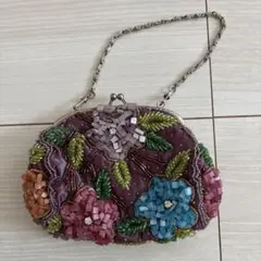 カシュカシュ　ビーズ刺繍フラワーパーティーバッグ