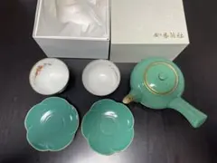 香蘭社 箱付き 緑色 急須と茶碗2客セット