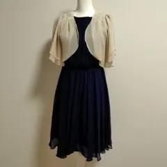 ネイビー シフォン フレアドレス カーディガン付き