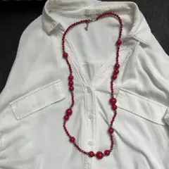 赤 ビーズ ネックレス 約80cm
