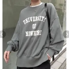 新品 CORNERS サイドスリットビッグカレッジスウェット/グリーン