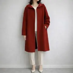 オゾック［M］大人カジュアル◎日本製◎ウール100%◎フード付きロングコート