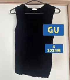 GU リブニットスクエアネックタンクトップ S 黒