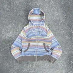 00s old uniqlo zip up boarder hoodie y2k - メルカリ