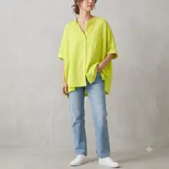 新品未使用　NATURAL LAUNDRY ライムグリーン 半袖ワイドシャツのサムネイル