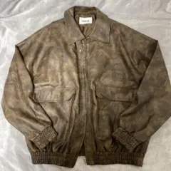 ブラウン レザー風ジャケット フロントポケット付き