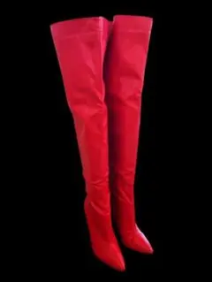 ニーハイ☆サイハイ 柔らかレザー ロングブーツ バックファスナー 26m 尖り