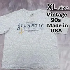 USA製　90s　Tシャツ　XL　ライトグレー　プリント　ロゴ　丈短め　古着
