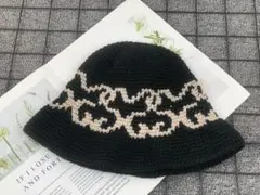 クラッシャーハット ニット バケット 韓国 ストリート 男女兼用 y2k 黒