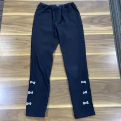 エニファム　リボン付き裏起毛　黒長ズボン