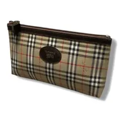 美品　バーバリーズ　クラッチバッグ　ノバチェック　ホースロゴ　キャンバス　茶色