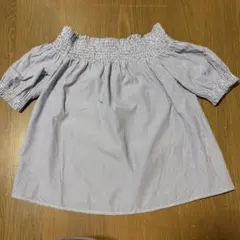 Bershka ブルーストライプ　トップス　M シャーリング入り　美品ベルシュカのサムネイル