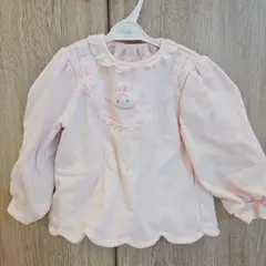 90センチ　メゾピアノ　うさぎ刺繍付きピンクフリーストップス