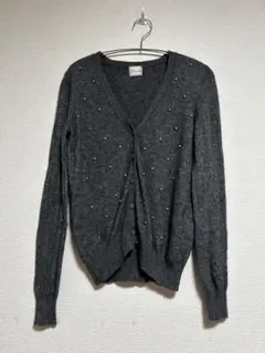 tiara グレー ビジュー装飾 長袖カーディガン