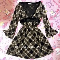 リズリサ系♡チェックベロアワンピース♡姫カジ