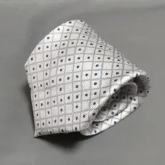 BVLGARI ブルガリ ネクタイ（ライトグレー　格子ドット　総柄）