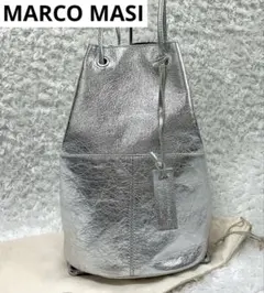 美品 MARCO MASI 巾着 ショルダーバッグ シルバー レザー 保存袋 M