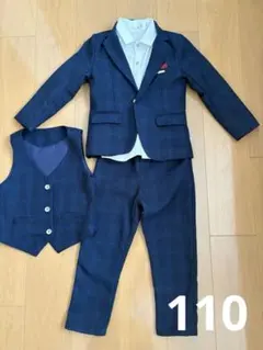 ネイビー チェック柄 スーツセット 110