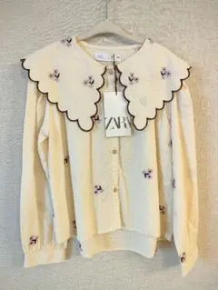 新品未使用ザラキッズ★花柄 刺繍 スカラップカラー長袖 ブラウス
