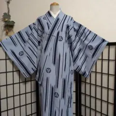 単衣の着物　小紋 縦縞 幾何学模様 広衿　丈149 裄62
