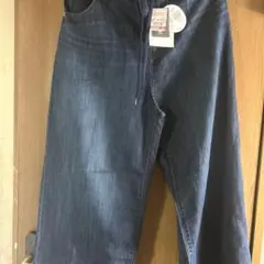 しまむらダークブルー デニム ワイドパンツ