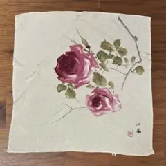 三越　薔薇柄　ちりめん　ハンカチ　箱入り　正絹　シルク　竹内栖鳳画のサムネイル