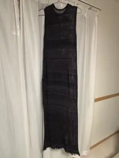 ラグナムーン　メッシュフリンジニットワンピース　グレー　M 春 夏