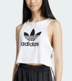 アディダス TREFOIL TANK タンクトップ ホワイト　クロップド丈のサムネイル