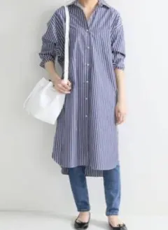 スピックアンドスパン 長袖 ロングシャツワンピース コットン 春夏秋冬