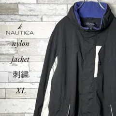 A125）NAUTCAナイロンジャケットフリース刺繍フード収納ブラックXLビッグ