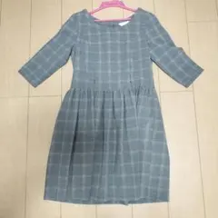 授乳服 グレー チェック柄 Aラインワンピース