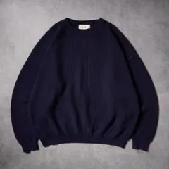 90s Eddie Bauer USA製 リブ編み コットンニット ネイビー