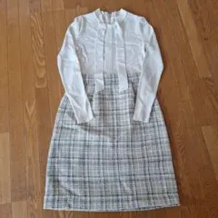 美品MACKINTOSHロンドン、長袖ボウタイツイードチェックワンピース