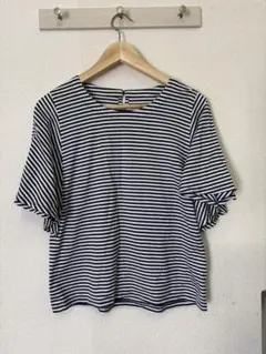 レリアン ボーダー 半袖Tシャツ フレアスリーブ ネイビー×ホワイト 9号