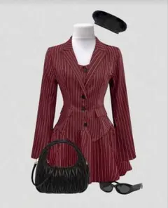 SHEIN 人気 完売品 バーガンディー セットアップ ストライプ