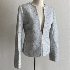 超美品♡ プラステ ノーカラージャケット ツイード 白 黒 Sサイズ レディース