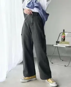 新品タグ付き JaVa ペインターパンツ ブラックデニム ワイドパンツ Sのサムネイル