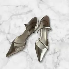 MICHEL KLEIN ゴールド ポインテッドトゥ パンプス
