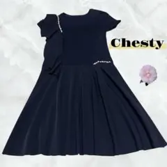チェスティ Chesty Tシャツワンピース ひざ丈 ドッキング 半袖 S 紺のサムネイル