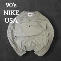 【USA製】90s NIKE ナイキ ナイロンプルオーバー Vネック Lのサムネイル