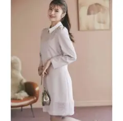 トッコクローゼット 襟付き裾ファー切り替えワンピース ピンク