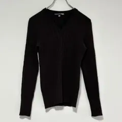 n0780【ハナエモリ】ニット セーター ウール100% Vネック タイト