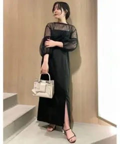 セットドレス　Blk0✴︎ [フレイ アイディー] ビジューレースコンビドレス