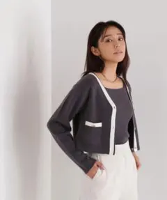 NATURAL BEAUTY BASIC クロップドバイカラーアンサンブルニット