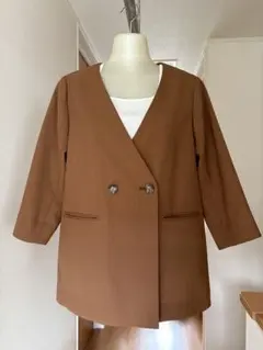 GLOBAL WORK ５部袖 ノーカラー ジャケット M ブラウン