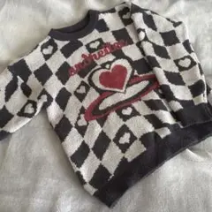 【HOOK】ハートと市松模様ニット風スウェット