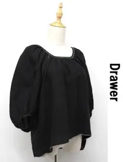 Drawer✨ジョーゼットギャザーブラウス コットン黒36【クリーニング済