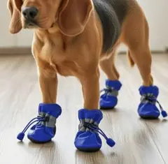 中型犬 ドッグシューズ 防水 滑り止め 反射テープ付 レインシューズ 青L