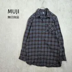 無印良品【S】コットンシャツ　ブラウン　チェック　カジュアル　a6006