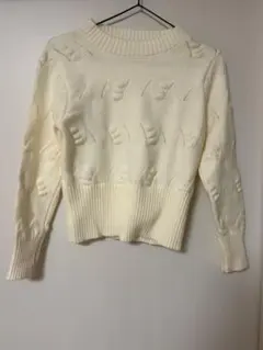 リブ編み 長袖デザインニットセーター アイボリー XSサイズ 新品